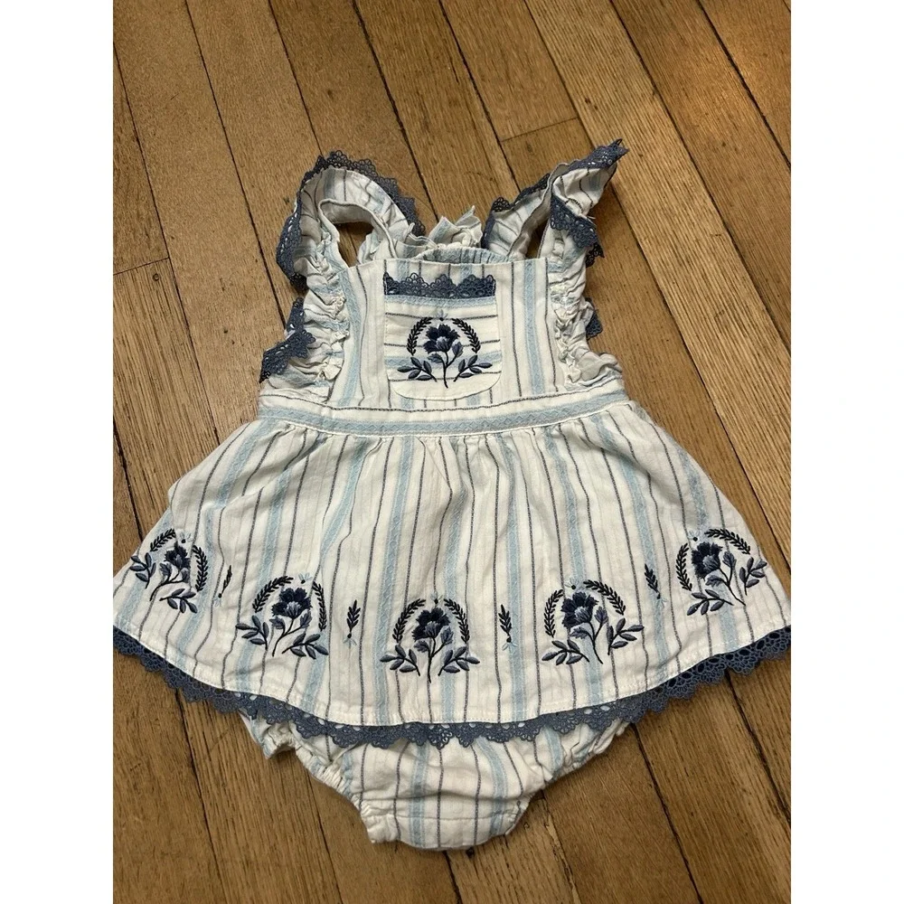Haute Hippie Striped Floral Dress Infant Toddler 24 Month Spring Summer Blue